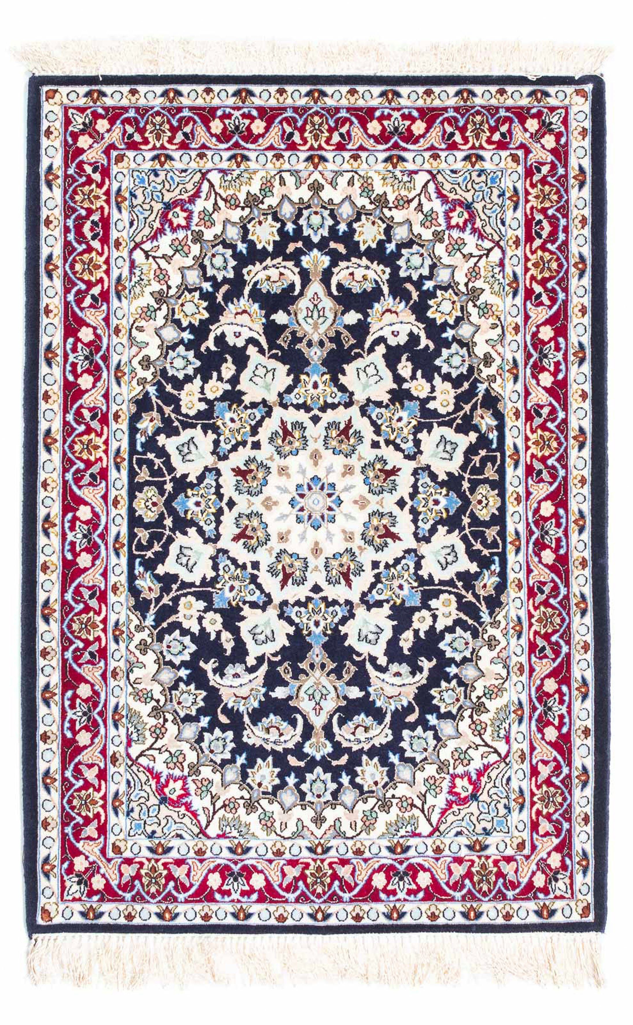 Orientteppich Perser - Isfahan Wohnzimmer, Höhe: morgenland, 6 dunkelblau, rechteckig, mit Premium Einzelstück Zertifikat - - 72 x - 104 Handgeknüpft, mm, cm
