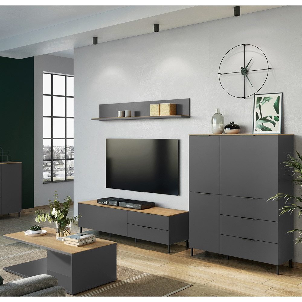 Lomadox Highboard RIOS-01, Highboard in graphit mit Navarra Eiche Nb., B/H/T: ca. 109/146/40 cm