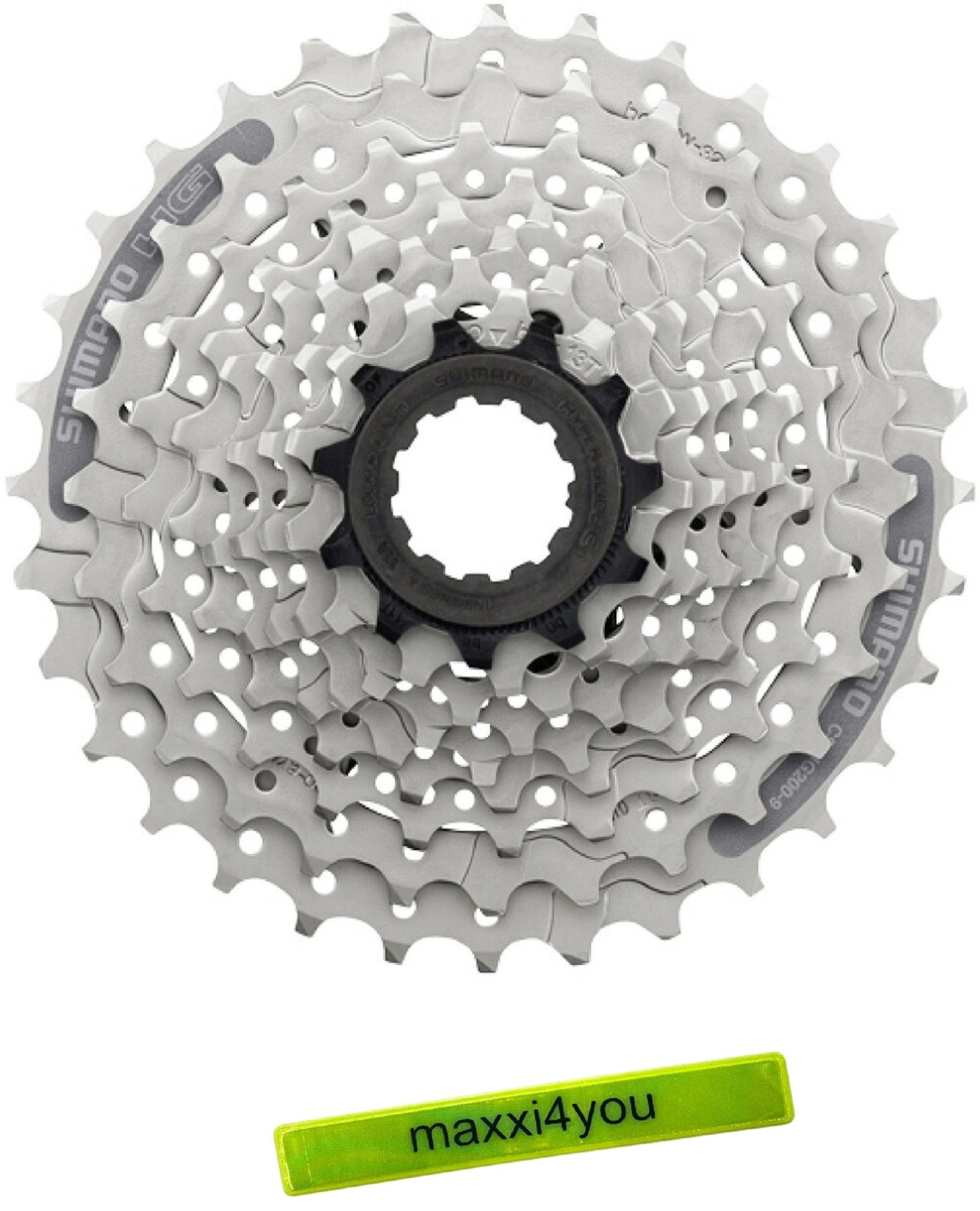 maxxi4you Schaltwerk Shimano Kassette CS-HG201-9 Hyperglide 9-fach inkl. Reflexband