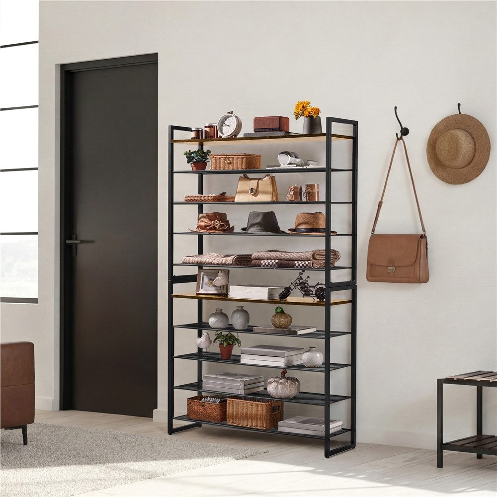 Yaheetech Schuhregal 10-Stufiges Stapelbares Schuhregal aus Metall (2×5 Ebenen), Modulares Design Offener Schuh-Organizer für bis zu 50 Paar – Bild 3 von 5