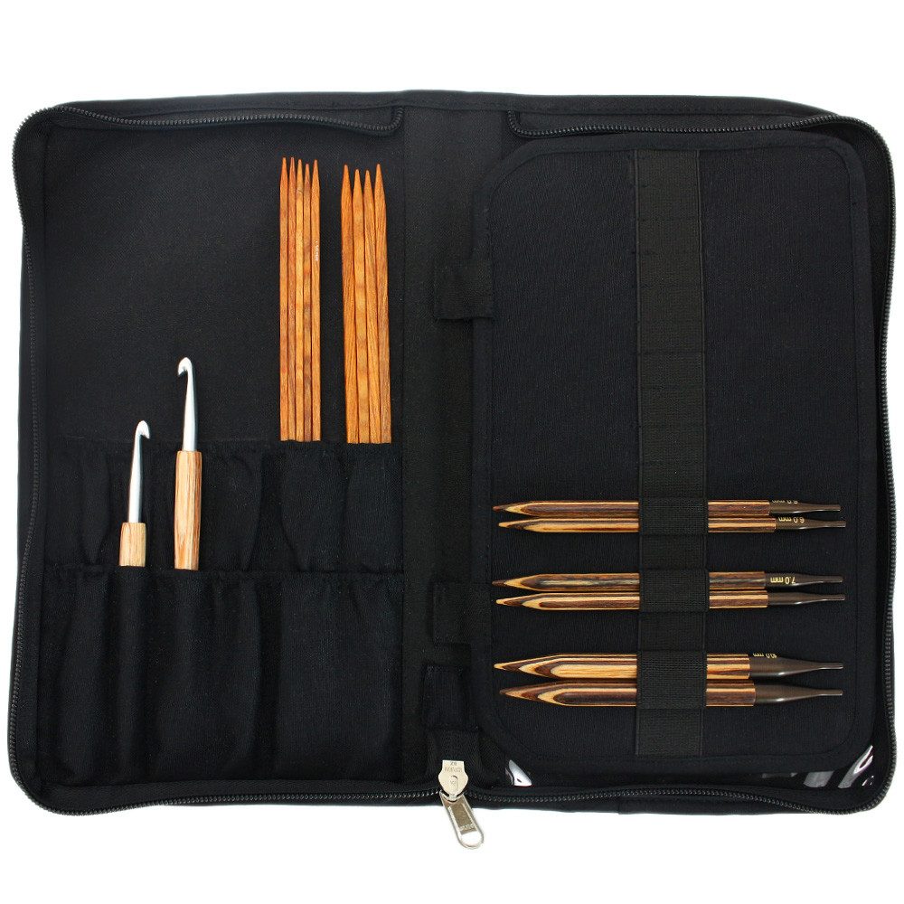 LANA GROSSA Stricknadeln Multifunktion Nadeltasche für Stricknadeln und Häkelnadeln, Multifunktion Nadeltasche, Reißverschluss, elastische Halterungen, Stoff, 3 Innenfächer