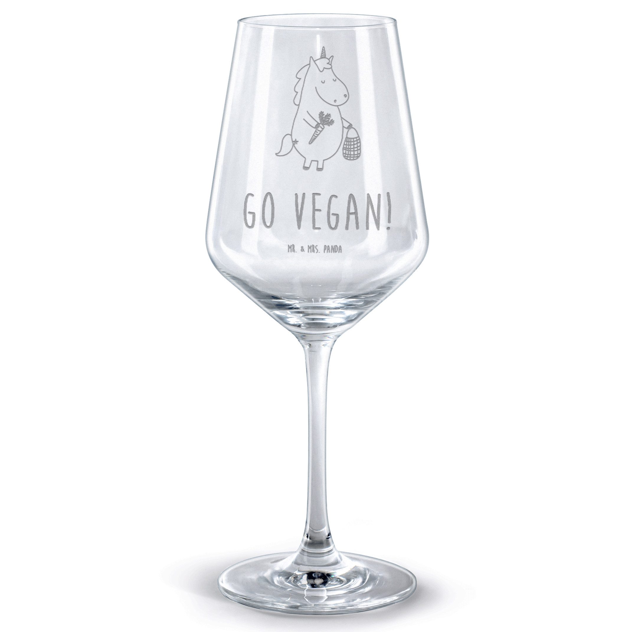 Mr. & Mrs. Panda Rotweinglas Einhorn Vegan - Transparent - Geschenk, Gesund leben, Veganismus, Peg, Premium Glas, Stilvolle Gravur