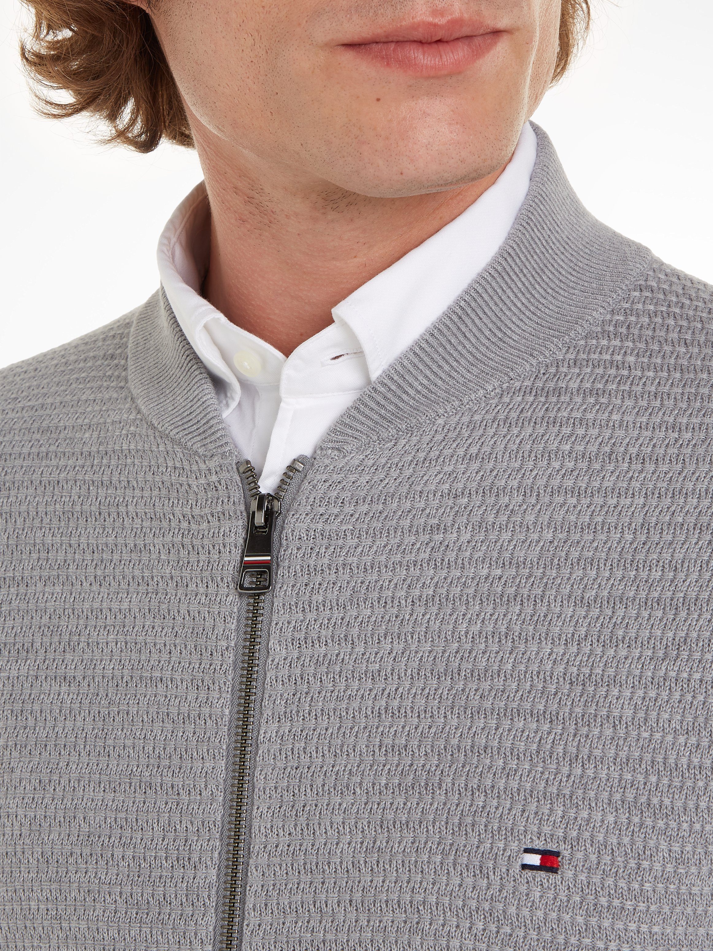 in INTERLACED THROUGH Medium Sweatshirt Grey Tommy Heather strukturierter Hilfiger Optik ZIP BASEBALL