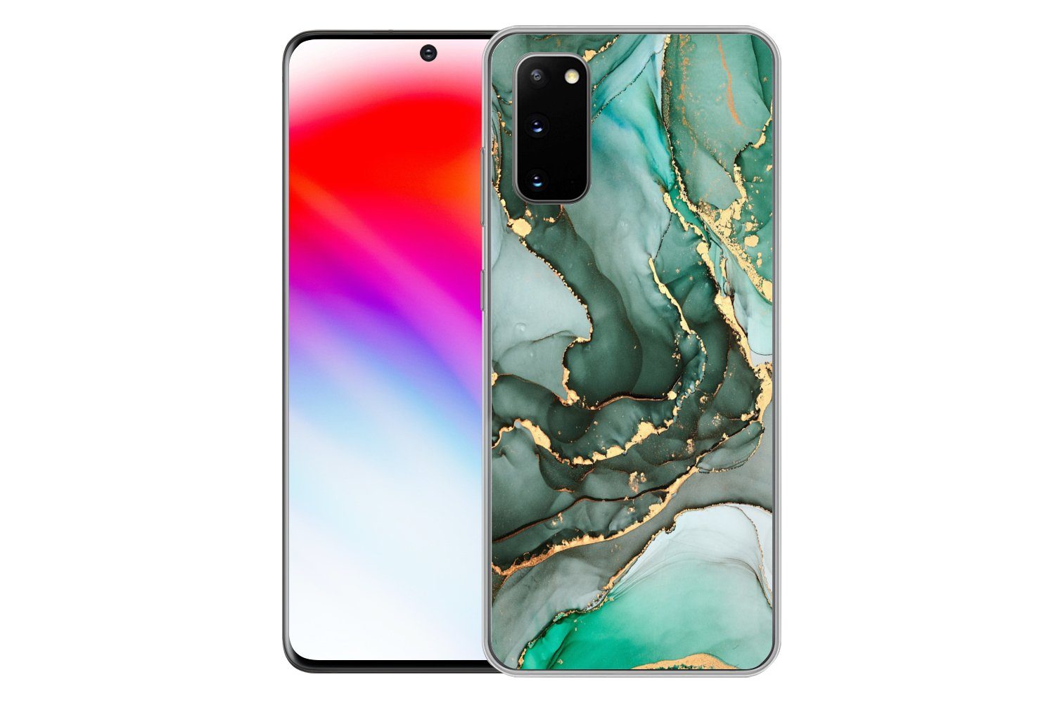 MuchoWow Handyhülle für Samsung Galaxy S20 Gold - Marmor - Grün - Luxus - Marmoroptik - Gr, Phone Case, Silikon, Schutzhülle Dünn