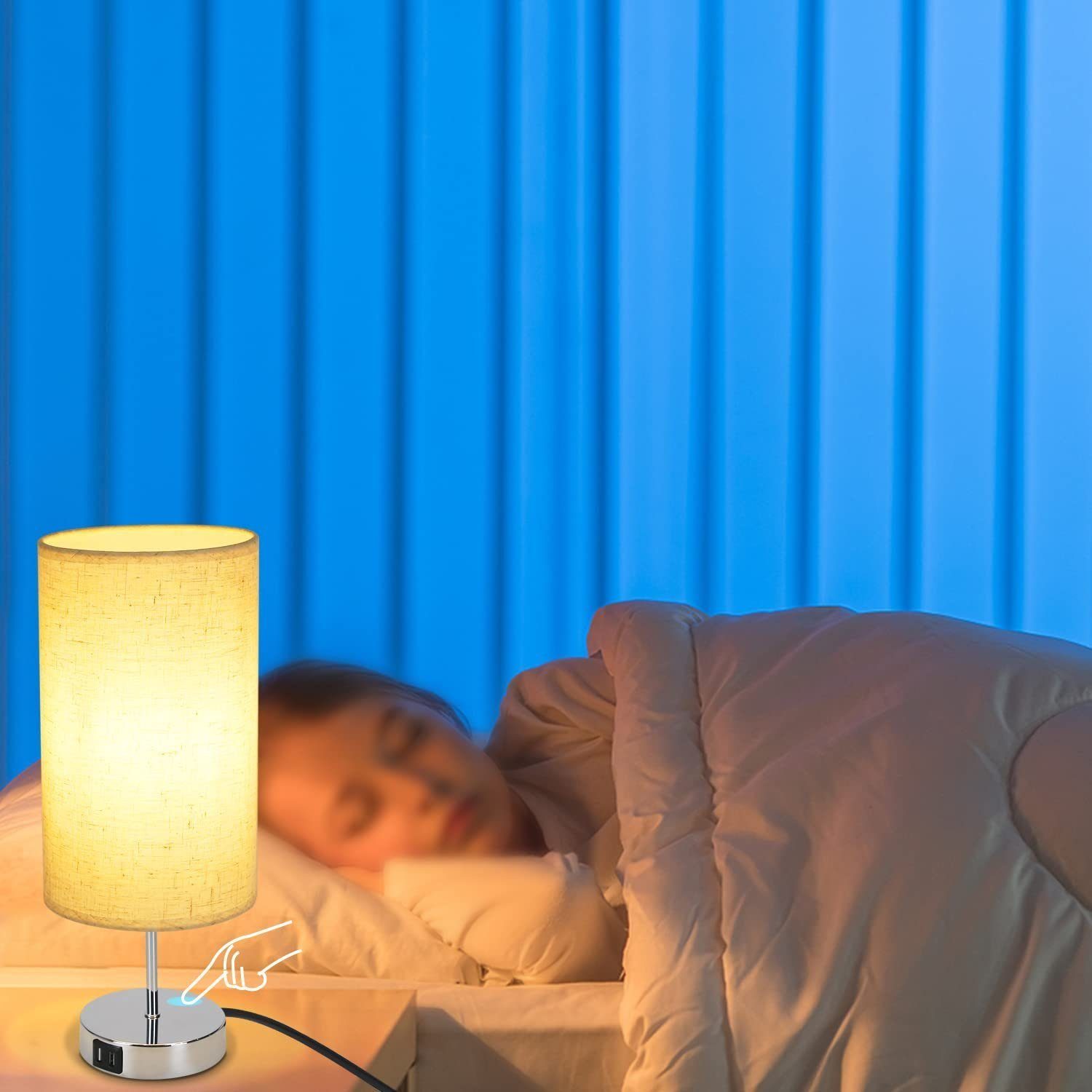 Nettlife Nachttischlampe Touch Dimmbar Stoffschirm E27 günstig online kaufen