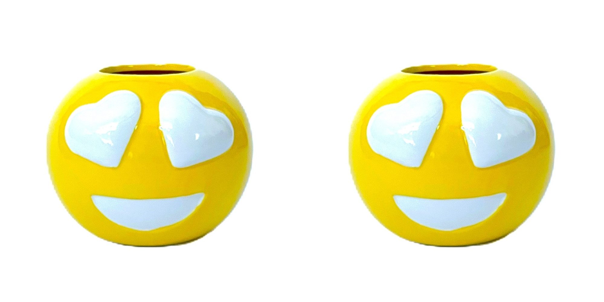 Daan Kromhout Tischvase Smiley Tischvase Lustig 2er Set mit Herz Gelb Klein 11 cm, 2er Set
