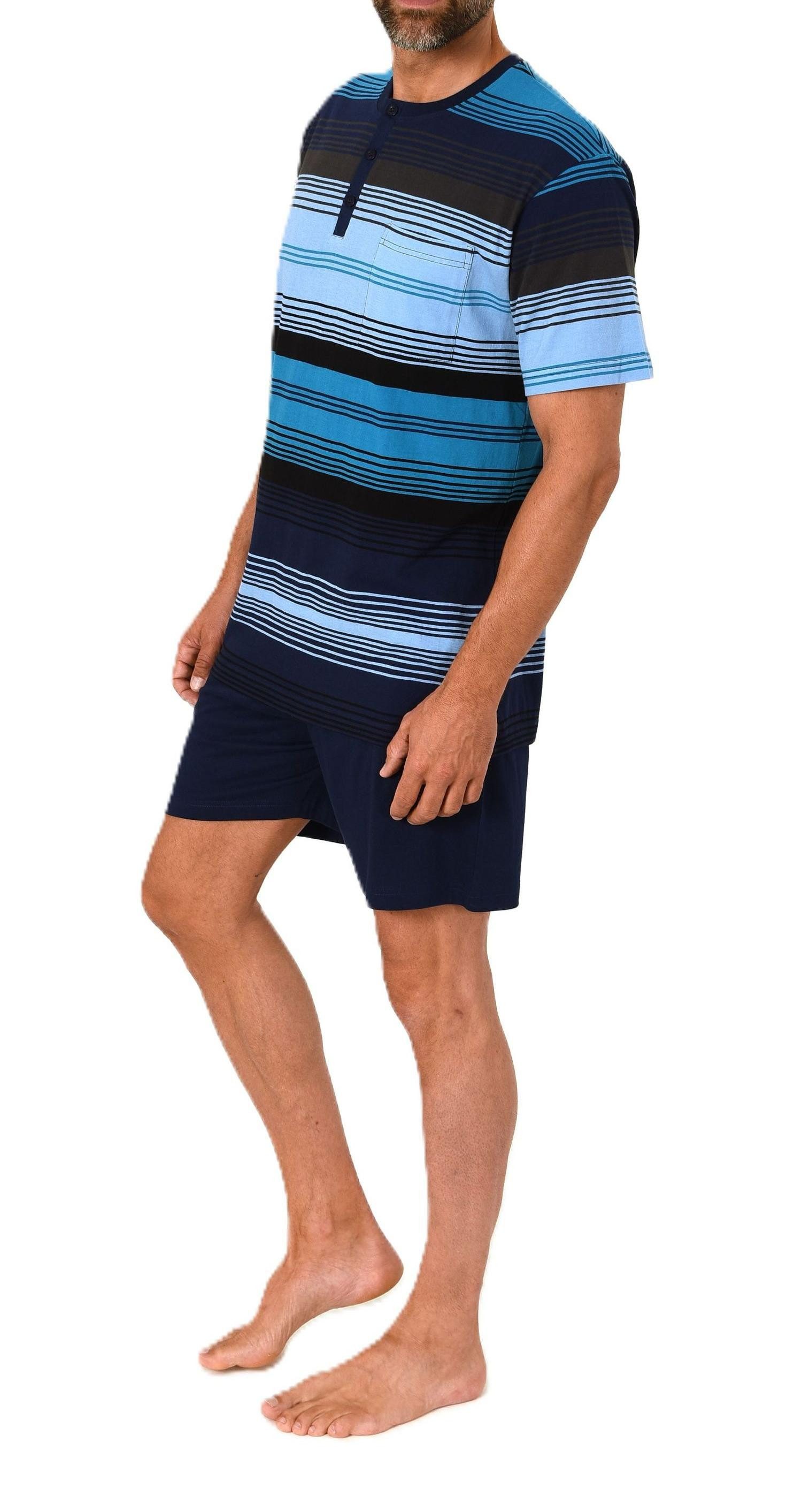 Normann Pyjama Normann Herren kurzarm Schlafanzug Shorty mit Knopfleiste am Hals – Bild 3 von 5