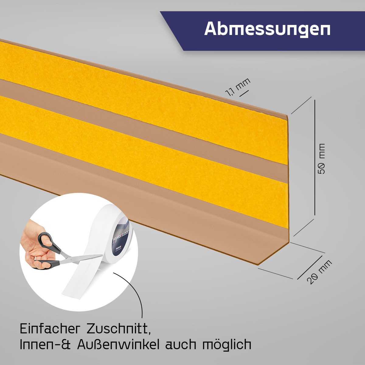 HOLZBRINK Sockelleiste HOLZBRINK selbstklebend PVC 50x20mm, 1 m, L: 100 cm, 1m Rolle, Küchenleiste Abschlussleiste für Badezimmer Farbe: Eiche hell – Bild 4 von 5