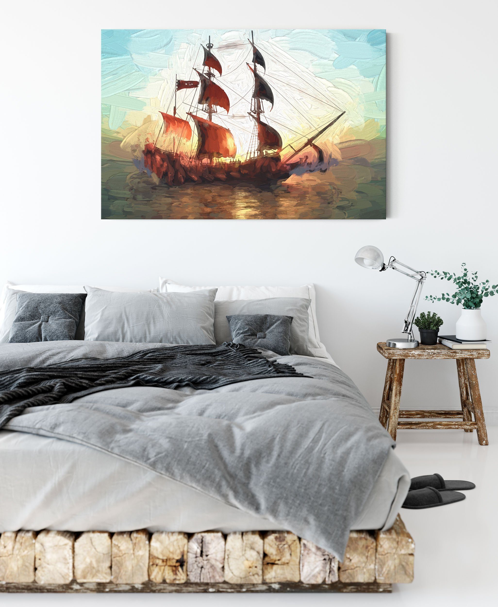 Pixxprint Leinwandbild Segelschiff, Segelschiff Zackenaufhänger bespannt, inkl. St), (1 Leinwandbild fertig