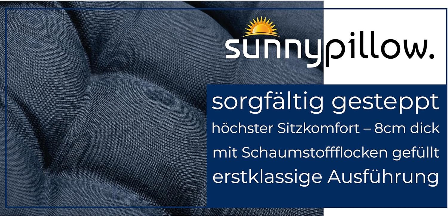 sunnypillow Stuhlkissen 4er Set Stuhlkissen mit Bändern Ontario, Blau