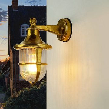 Licht-Erlebnisse Außen-Wandleuchte SANTORIN, ohne Leuchtmittel, Wandlampe Messing rostfrei Schiffslampe Außenleuchte Balkon Lampe