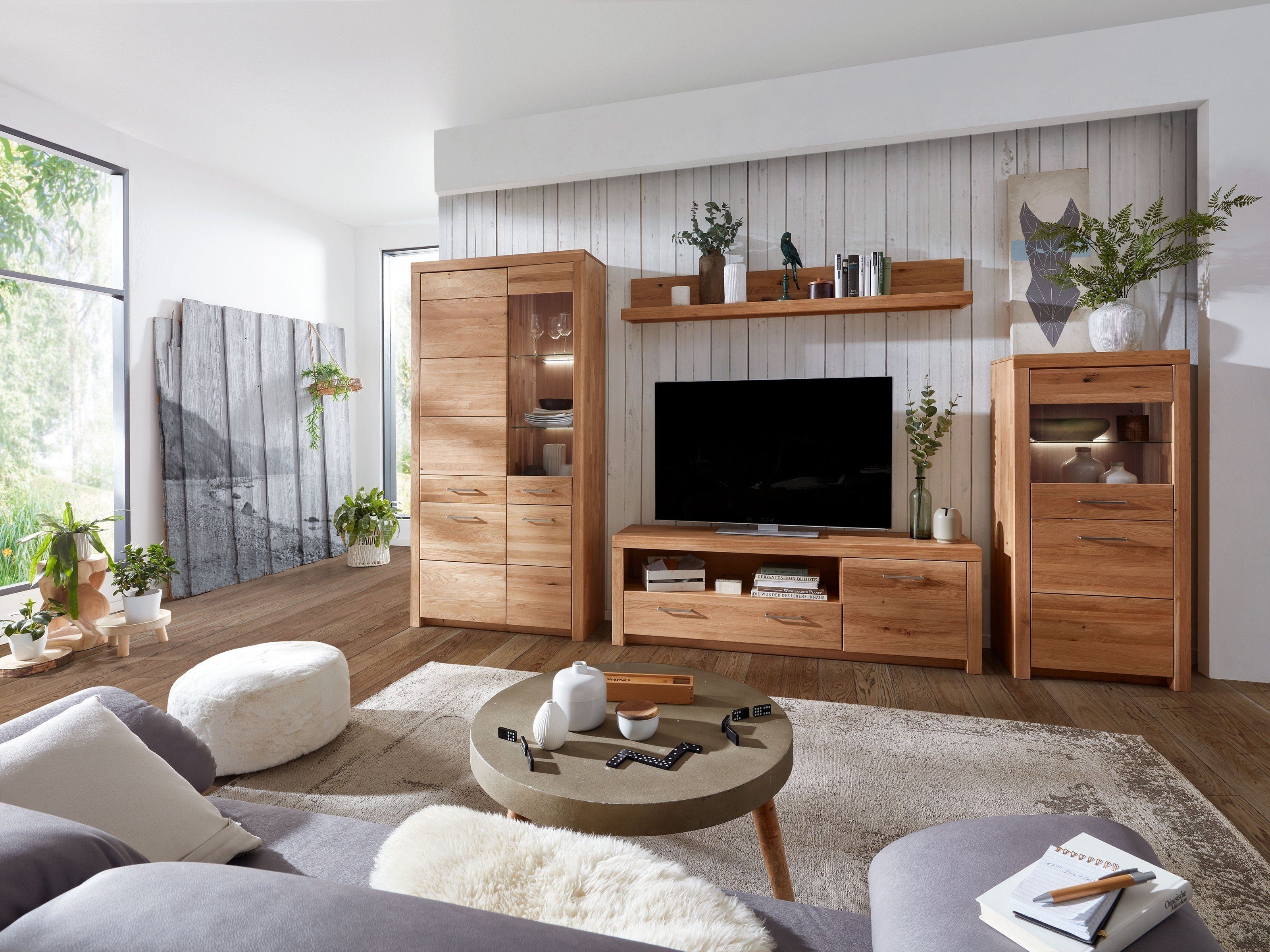 Lebenswert Wohnzimmer-Set WZ-0169, (BxHxT: 337,6x204,1x40 cm), aus Wildeiche in natur geölt
