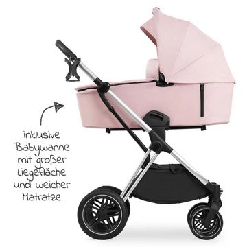 Hauck Kombi-Kinderwagen Vision X Duoset Silver - Melange Rose, 2in1 Kinderwagen Buggy Set mit Babywanne, Sportsitz und Regenschutz