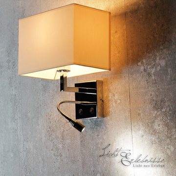 Licht-Erlebnisse Wandleuchte HOTEL, ohne Leuchtmittel, LED Wandlampe innen modern Chrom Weiß Stahl Stoff Lesearm Lampe