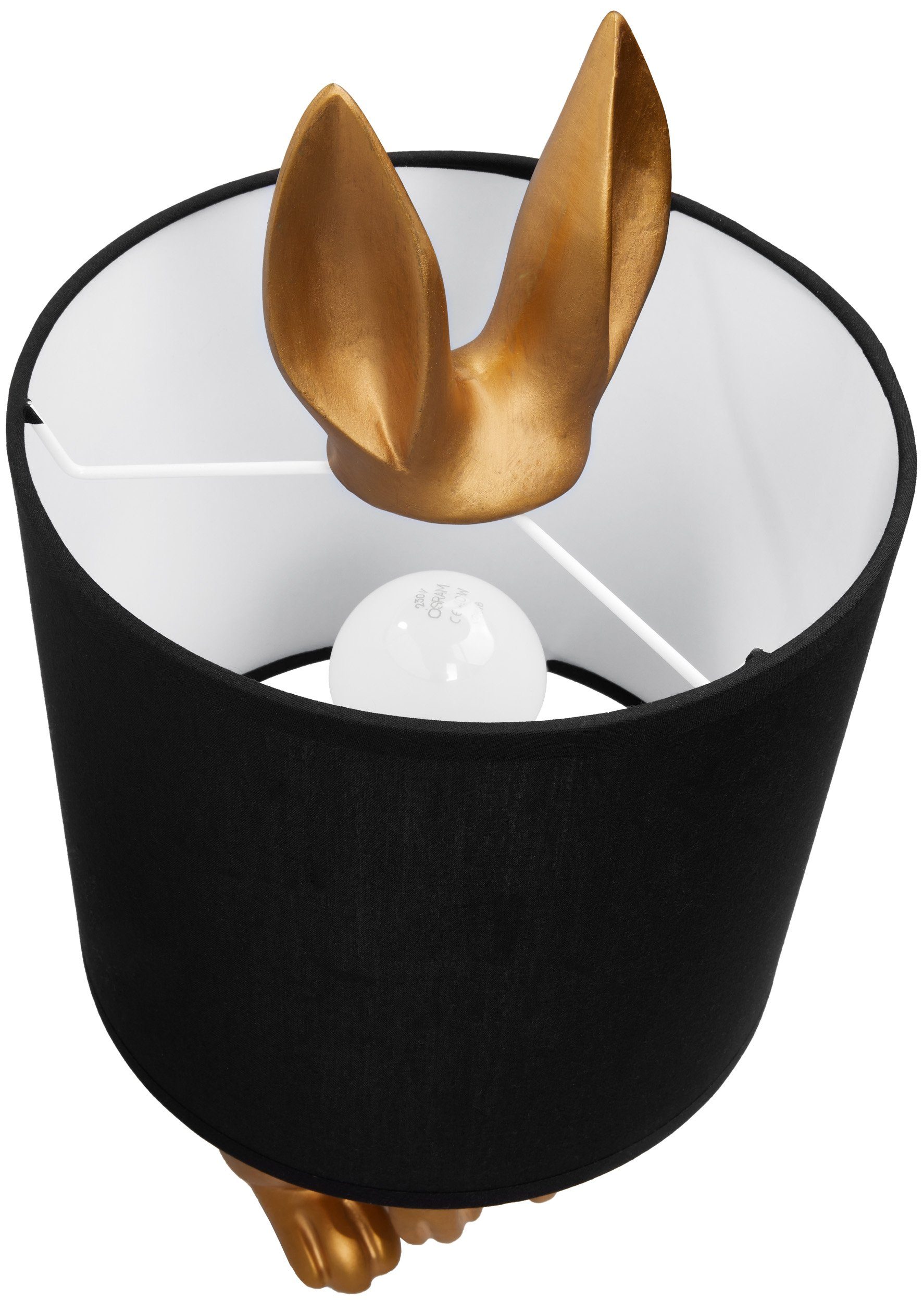 Lampenschirm, cm BRUBAKER Keramikfuß, 42 Gold mit Silber Schwarz Hase Motiv mit Lampe Höhe Nachttischlampe ohne - Leuchtmittel, oder Tischlampe Schirm: Tischleuchte Gold,