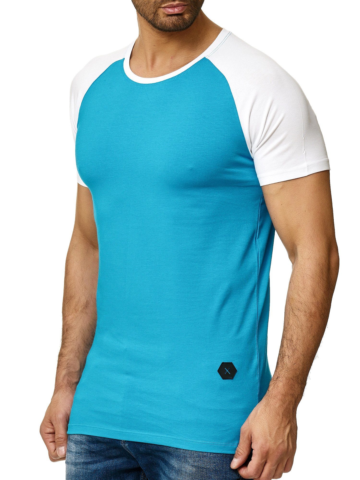 OneRedox T-Shirt 1302C (Shirt Polo Kurzarmshirt Tee, 1-tlg., im modischem Design) Fitness Freizeit Casual Weiss Türkis