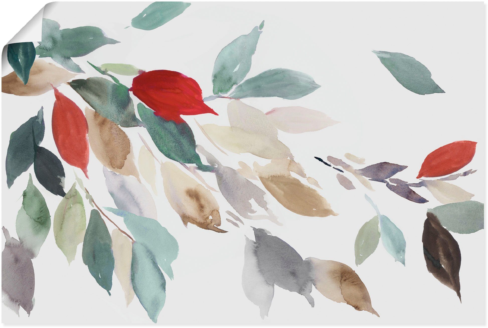 versch. Größen (1 Blätterbilder in als III, Blätter Wandbild Herbstfarbene Wandaufkleber St), Leinwandbild, oder Alubild, Poster Artland