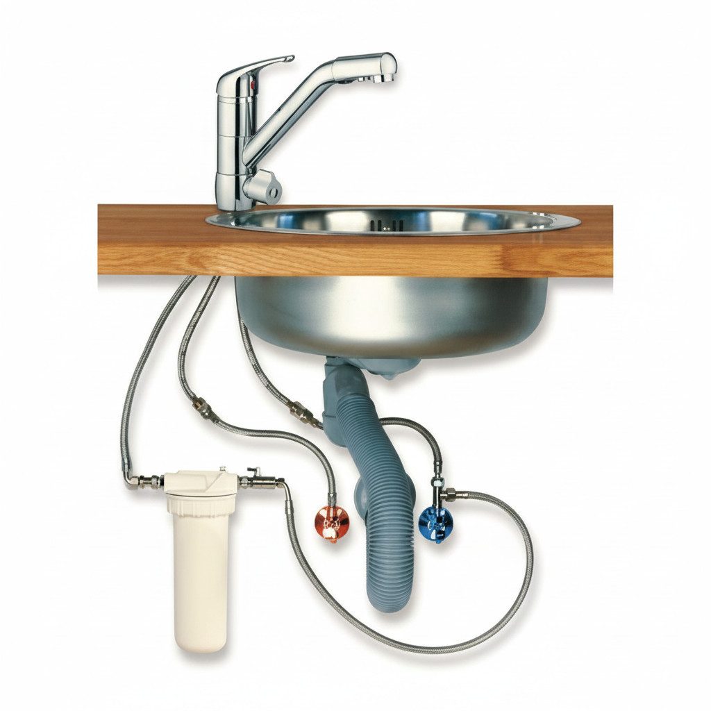 Alvito Wasserhahn-Wasserfilter, Einbau-Filtersystem Untertisch 3-Wege-Hahn Chrom 18 cm