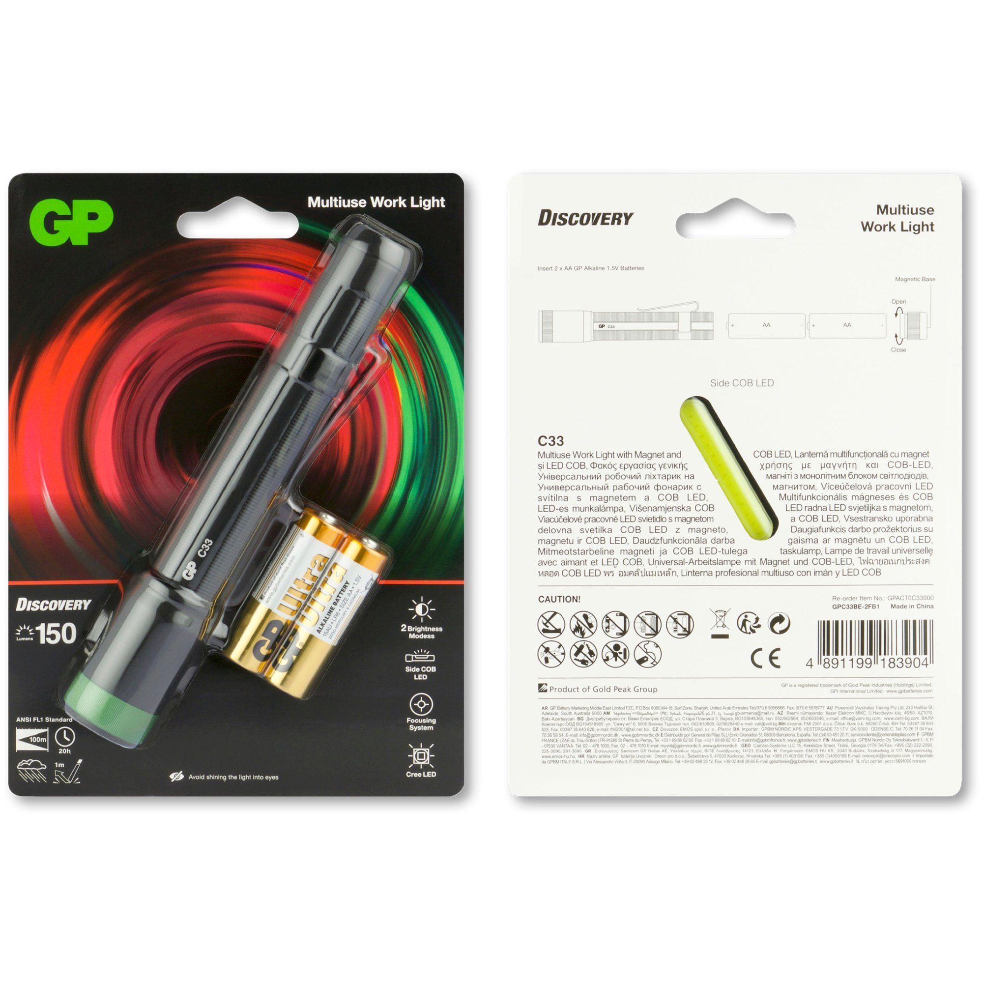 GP Mignon LED Lumen 150 Batteries C33 inklusive Taschenlampe Batterien 1,5V 2x AA GP Taschenlampe
