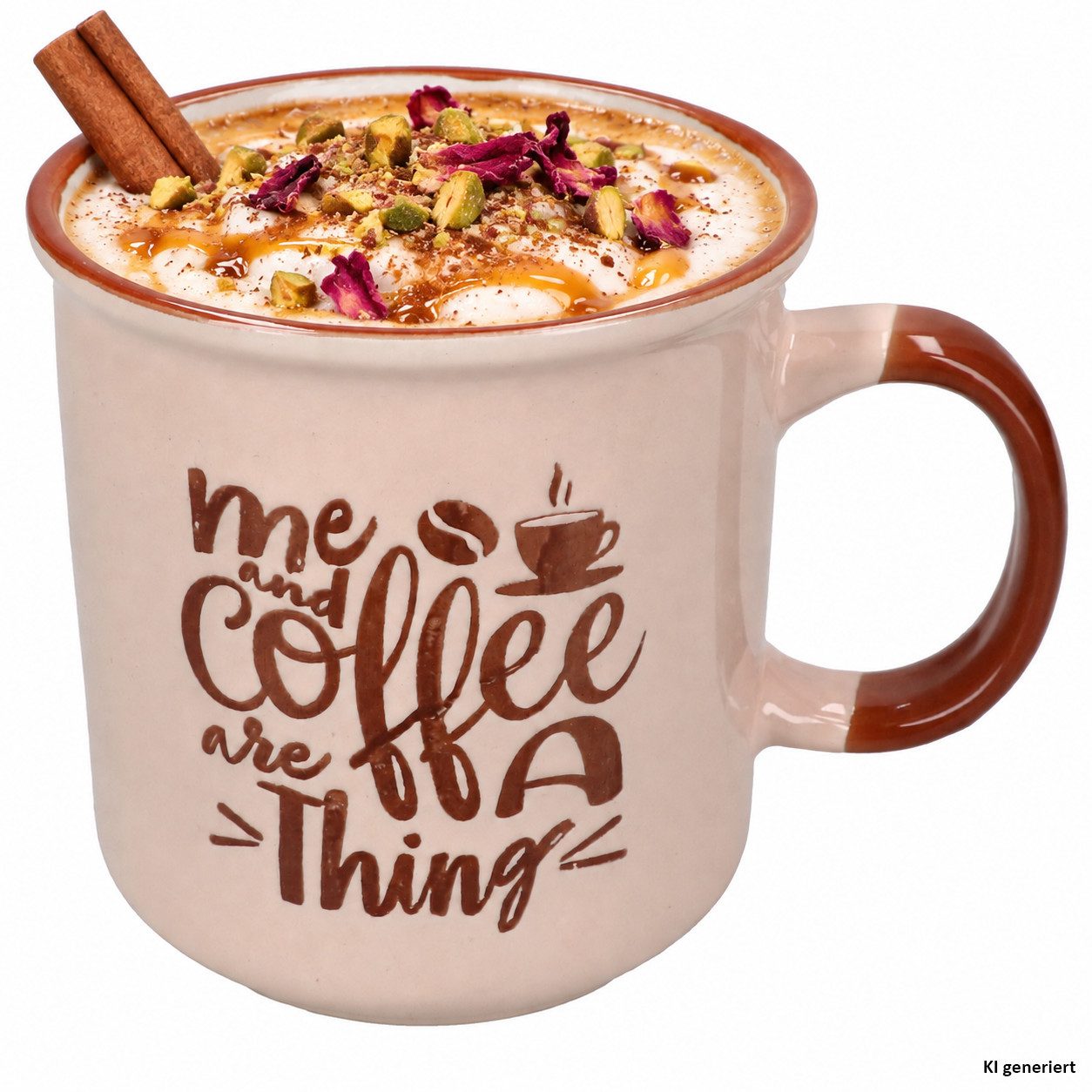 MamboCat Becher Kaffeebecher XL 500ml Jumbobecher Steingut Rosa Kaffee Spruch, Steingut