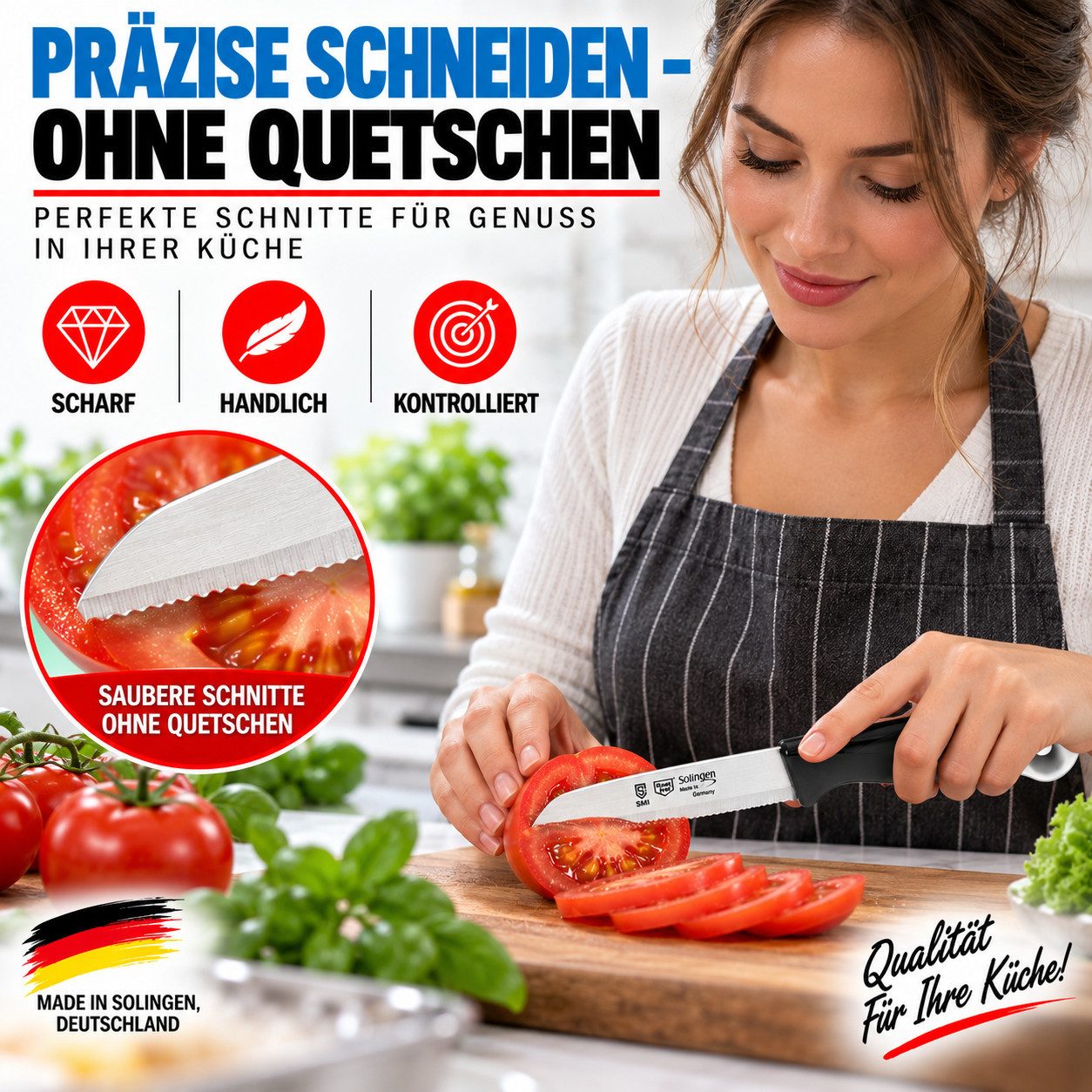 SMI Gemüsemesser 6-tlg Solingen Gemüsemesser Set Schälmesser Obstmesser Küchenmesser, Klinge mit Wellenschliff – Bild 2 von 5
