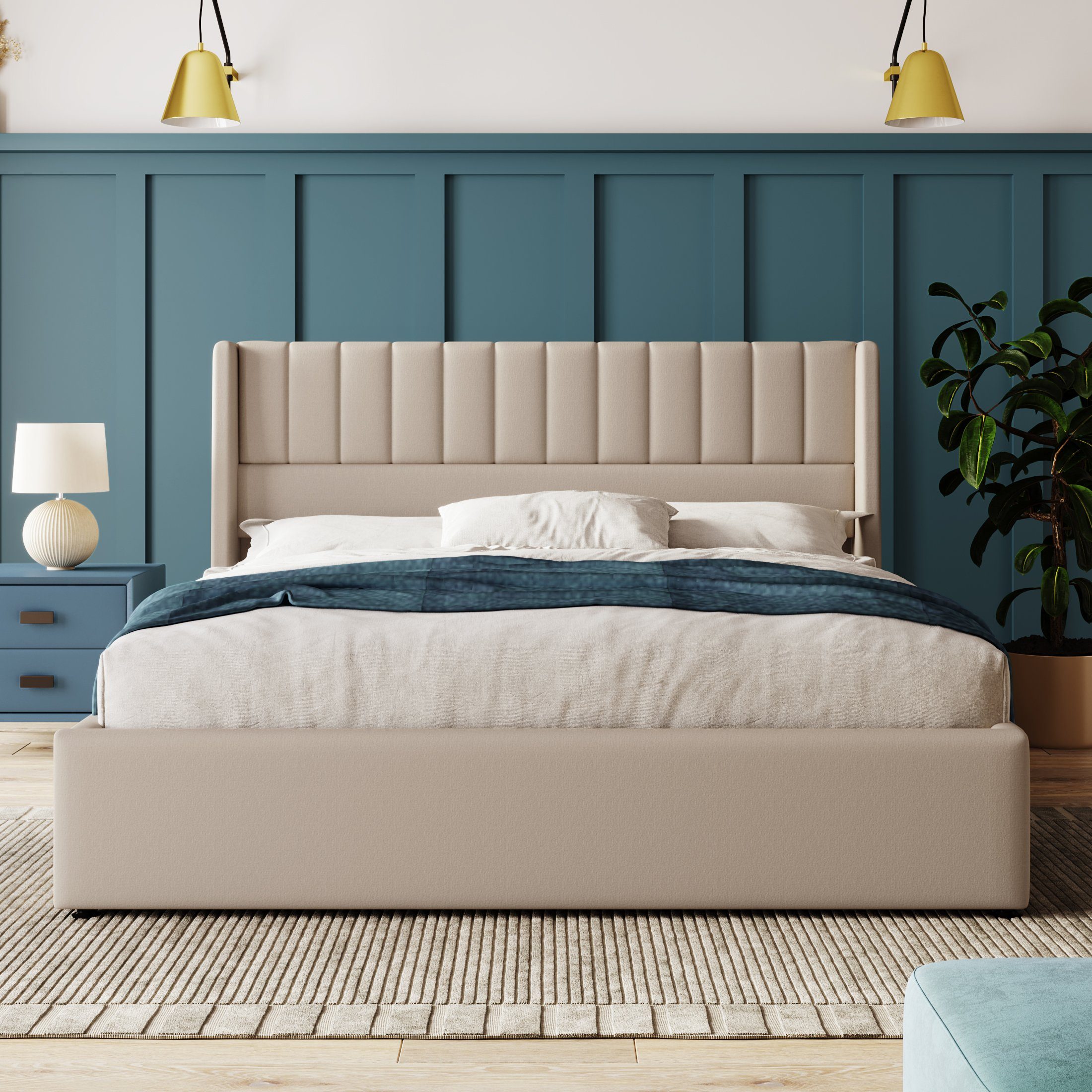 REDOM Polsterbett Stauraumbett Doppelbett (160x200cm Beige günstig online kaufen