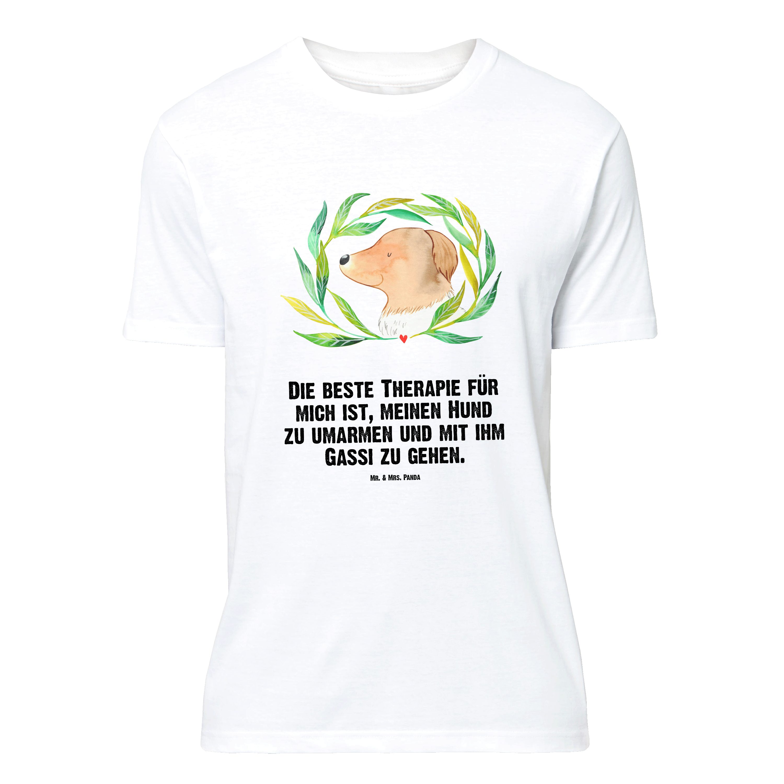 Weiß Hund Hundemotiv, Mrs. - (1-tlg) T-Shirt Ranke Hundekopf, - Vierbeiner, Geschenk, Mr. Panda & Sprü