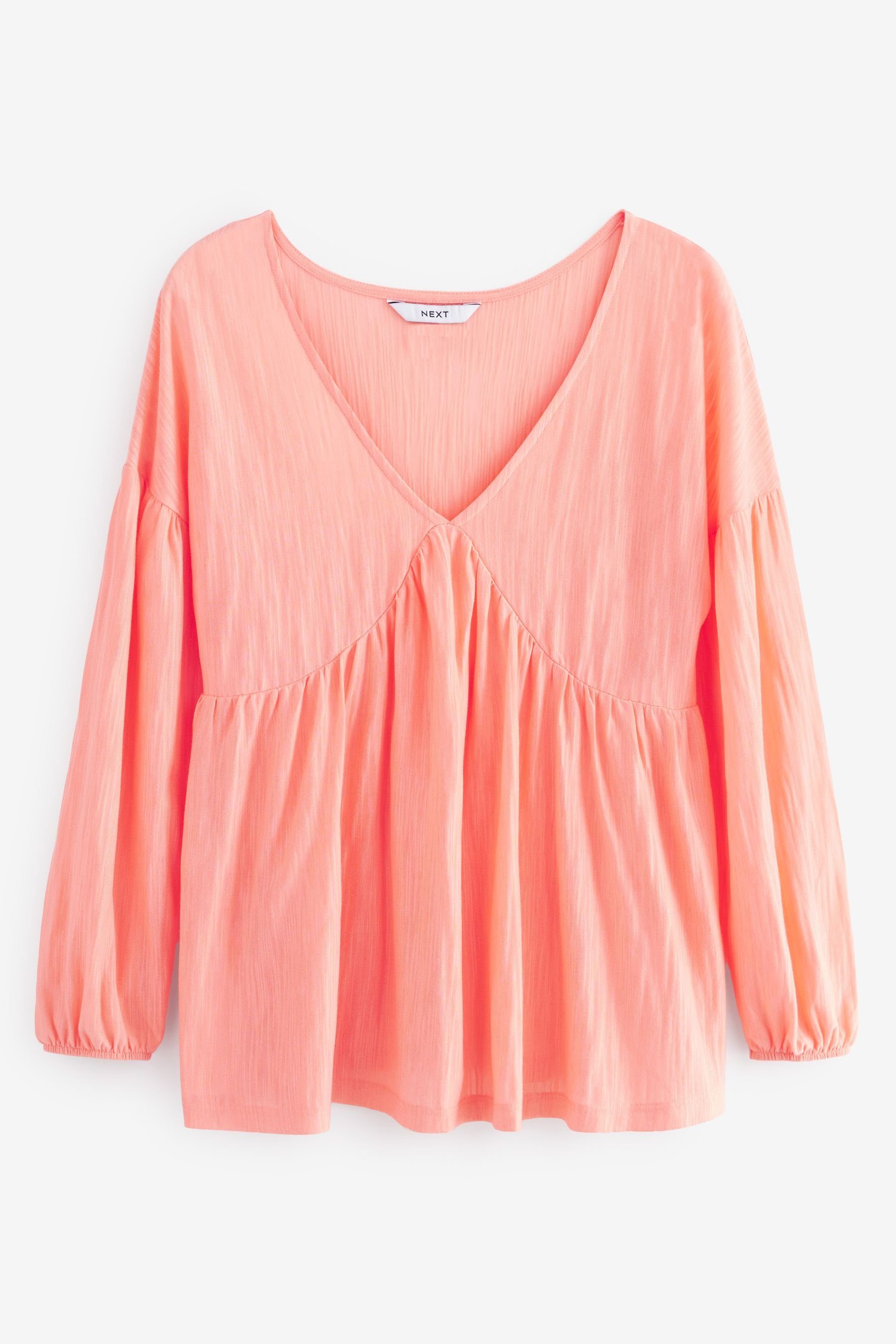Next Blusenshirt Langärmelige Bluse mit V-Ausschnitt (1-tlg) Coral Pink Stripe