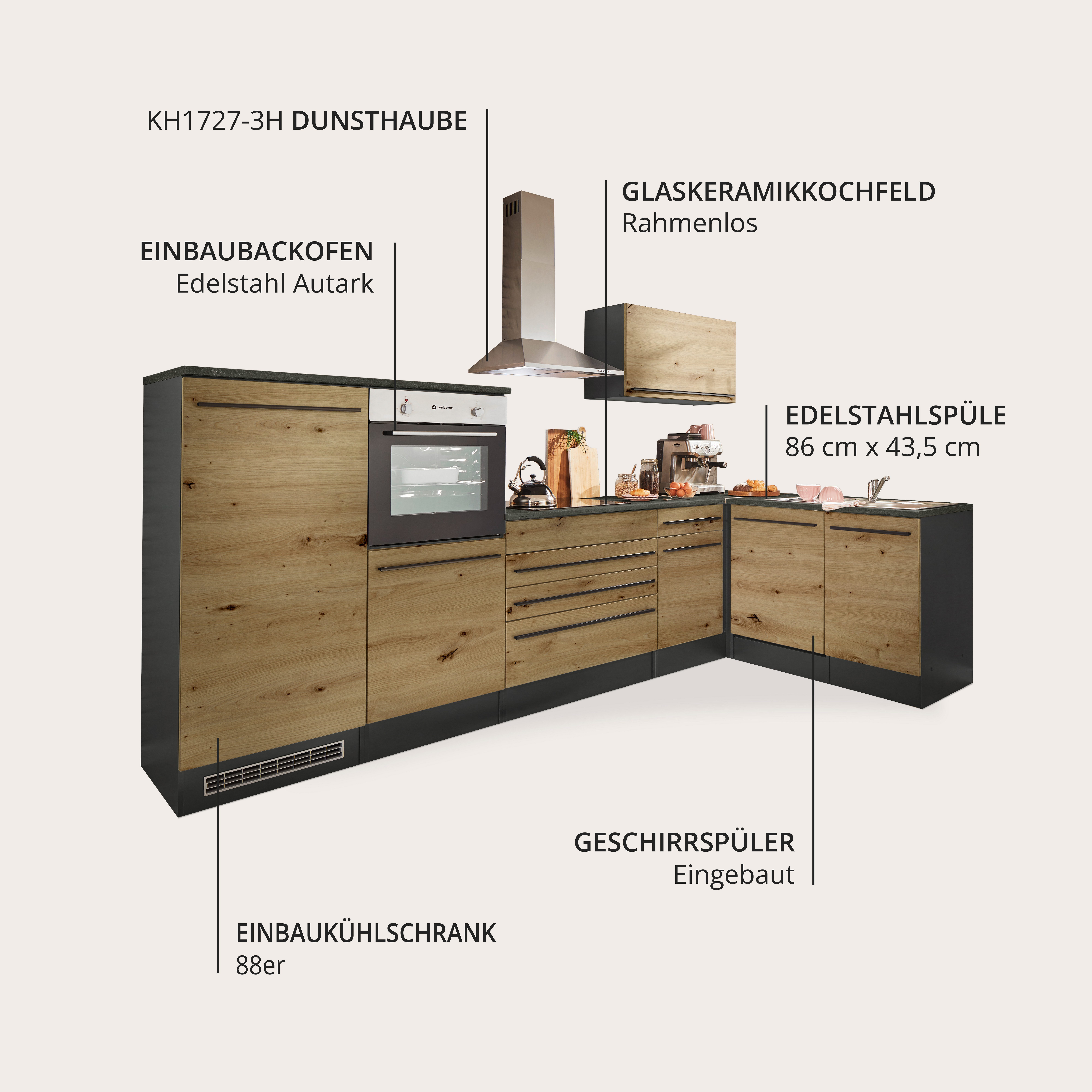 BASIC by Balculina Winkelküche Jazz, Stellbreite 320/175 cm, wahlweise mit E-Geräten