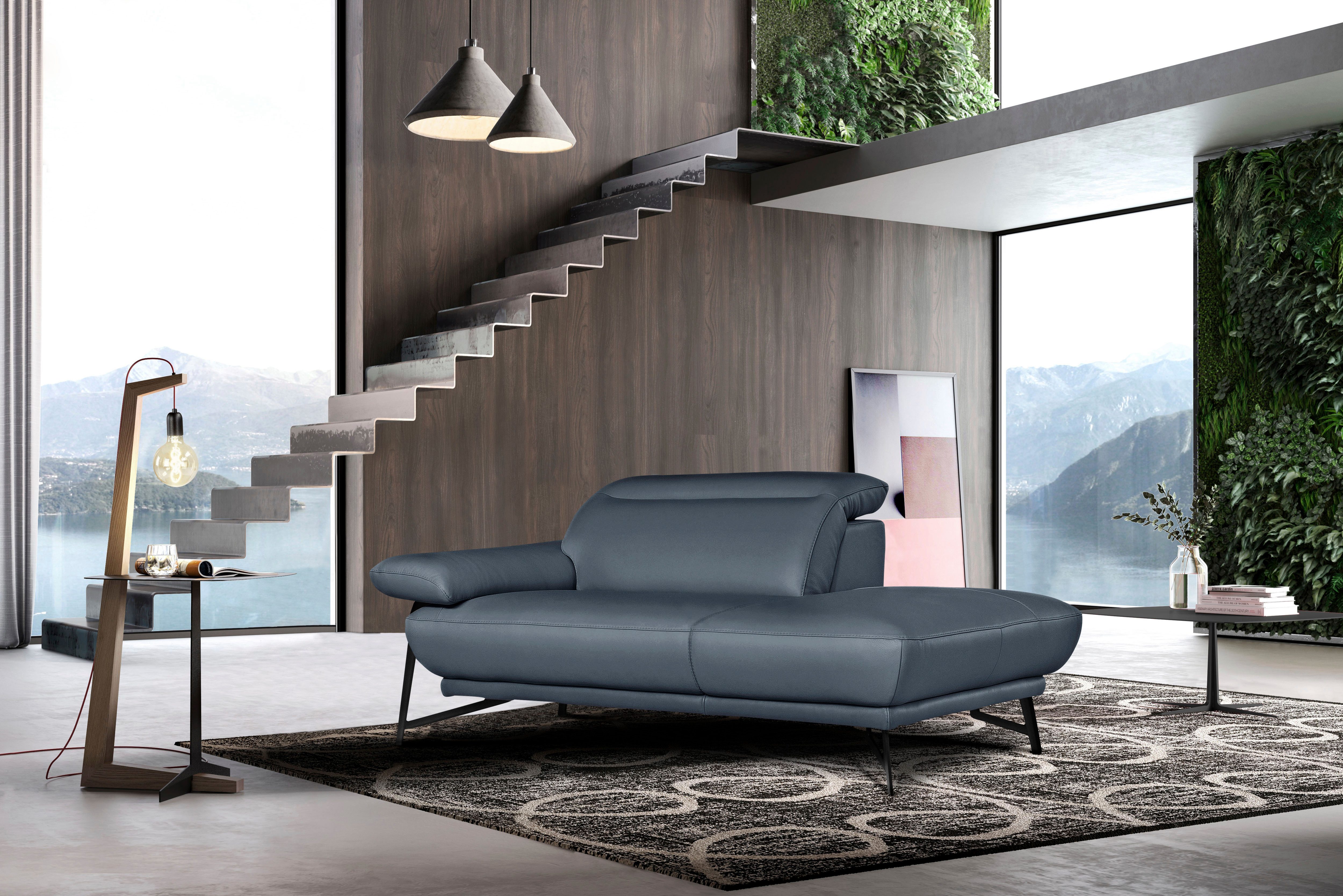 Egoitaliano Ottomane Anais, erstklassiges Designsofa, Breite 179 cm, Fußfarbe schattengrau, Kopfteil verstellbar, Leder BULL, smoke