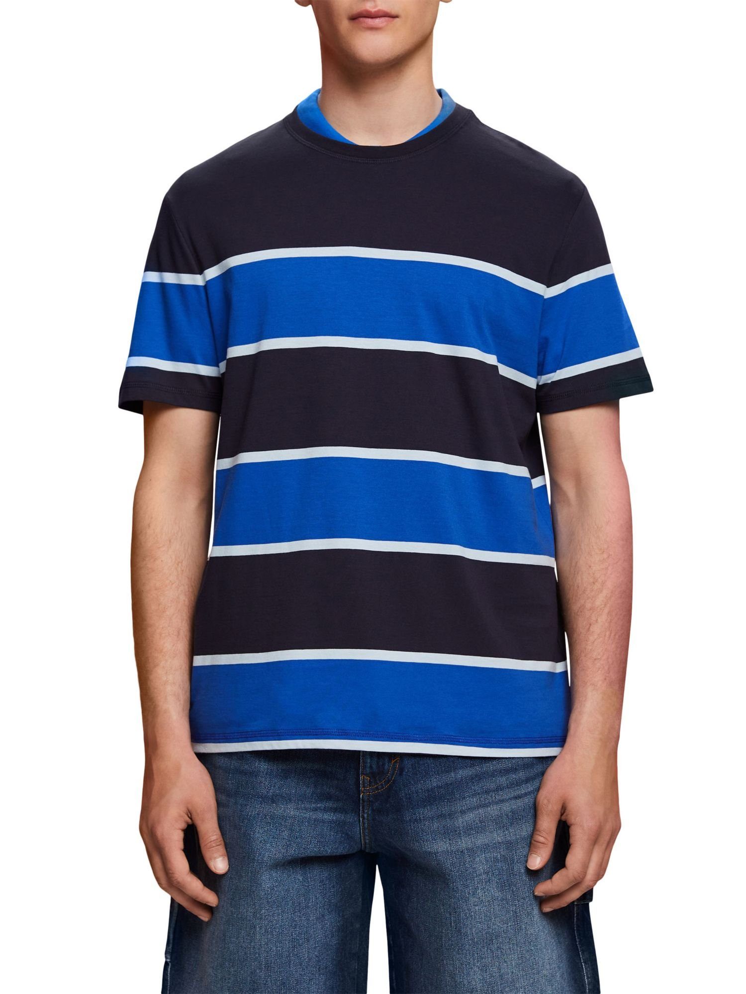 Esprit 100 % (1-tlg) NAVY by T-Shirt Baumwolle T-Shirt, edc Gestreiftes