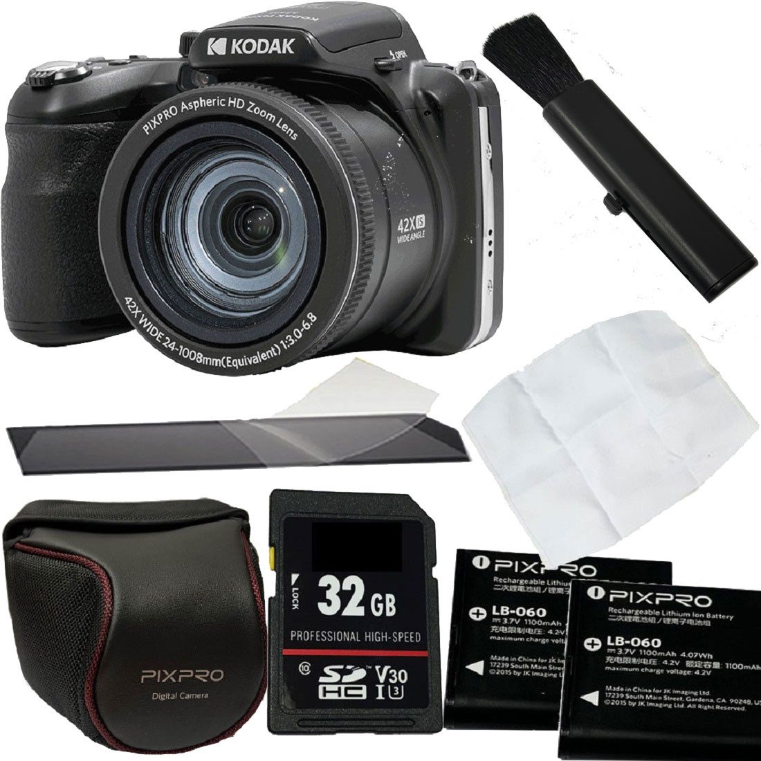 Kodak PixPro AZ426 schwarz Digitalkamera Set + Zubehör Kompaktkamera (inkl. Tasche,Karte,Akku,Lenspen,Display-Schutzfolie,Mikrofasertuch)