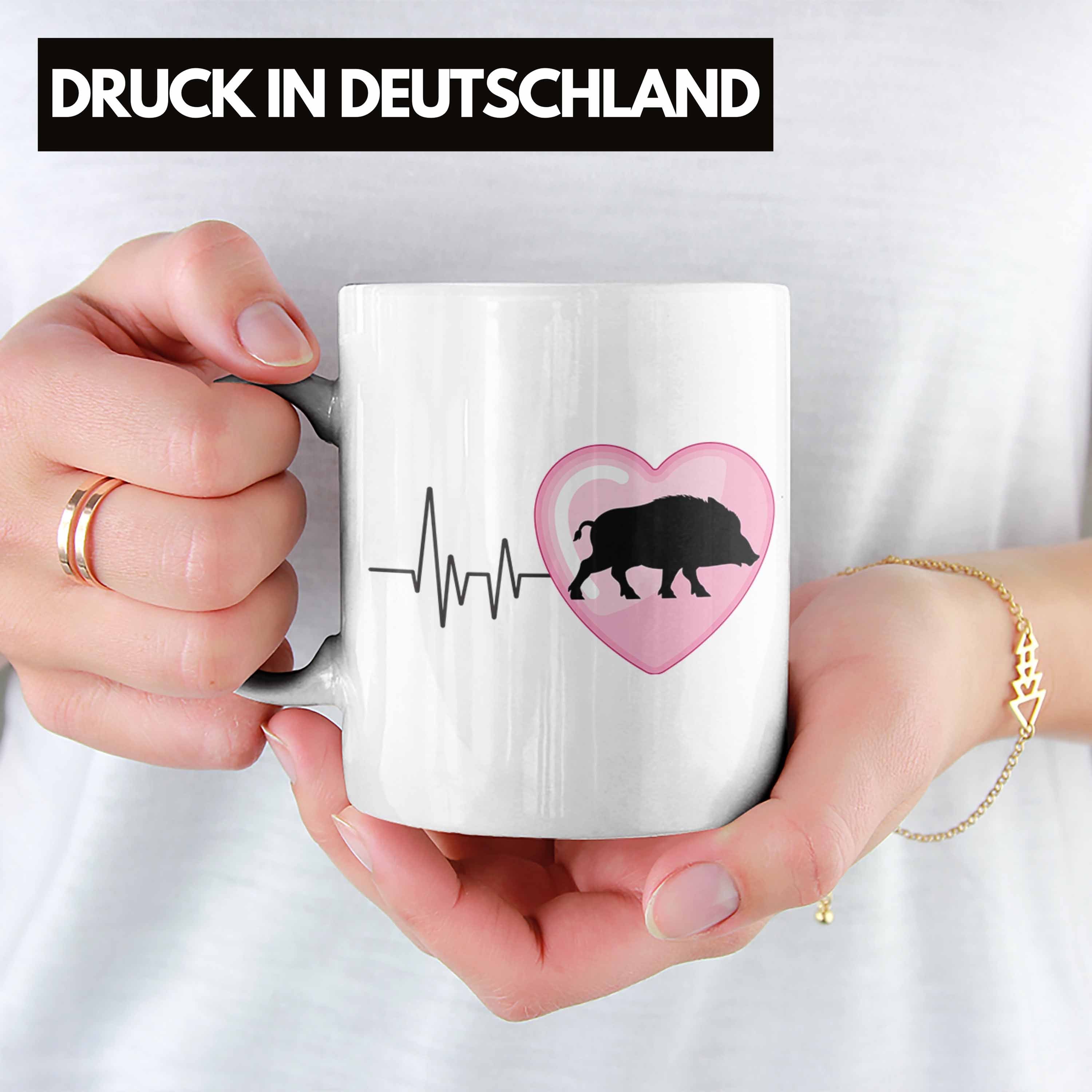 Jäger Trendation Tasse Trendation Tasse Herzschlag Jagd Geschenk Hobby für Wilschwein Weiss -