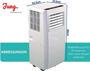 JUNG Klimagerät TV04 mobile Klimaanlage mit Fernbedienung 2.6 KW, mobiles Klimagerät, 9000 BTU leise, Abluftschlauch, Timer Airconditioner Luftkühler Mobil