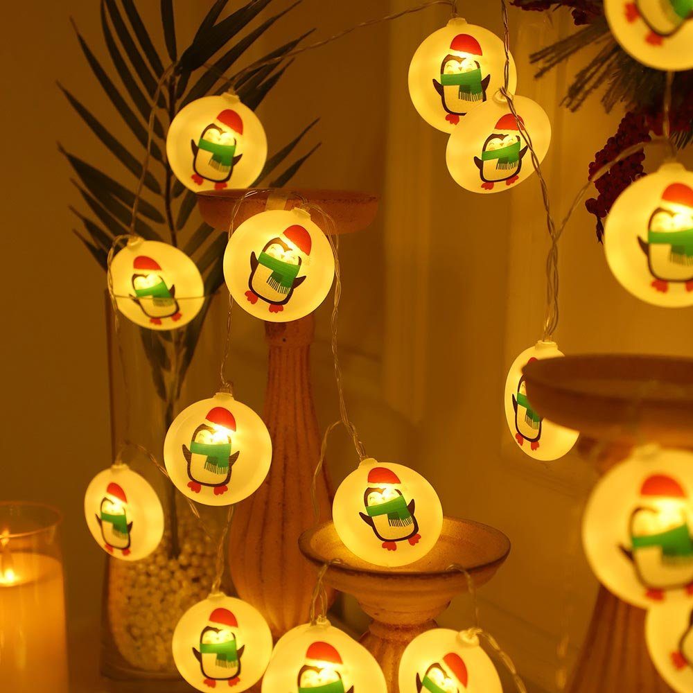 LED-Lichterkette Pinguin Schlafzimmer batterie, Rosnek Weihnachtsmotiv, Zuckerstange/Stern/Schneemann/Weihnachtsmann für Weihnachtsbaum 1.5M, Deko,