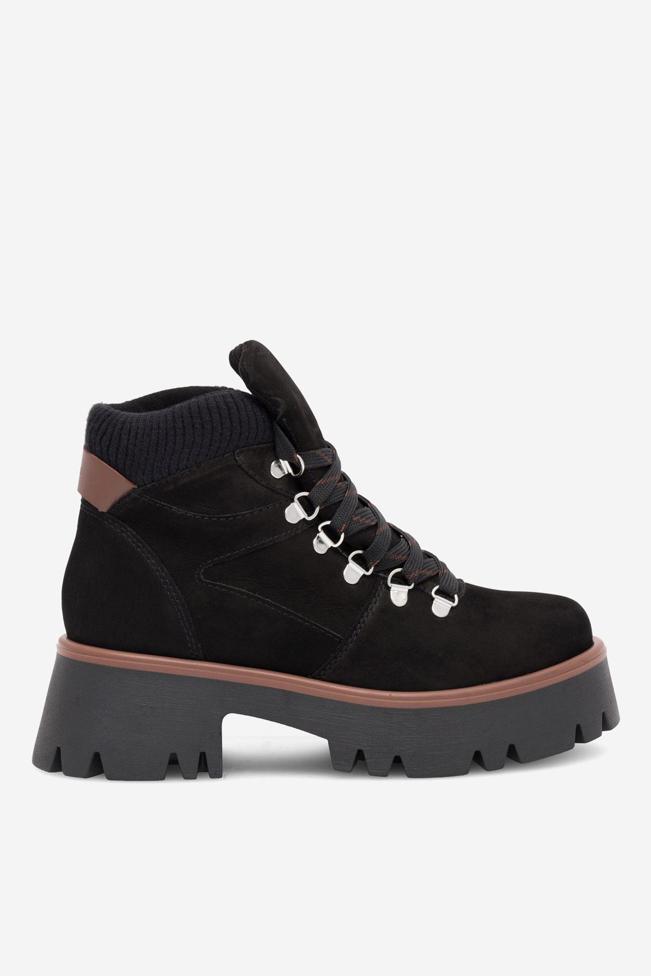 Lasocki Damen Schnürstiefeletten Leder Schwarz Plateau Stiefel
