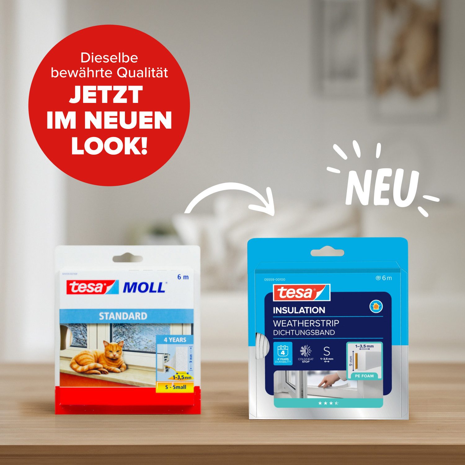 tesa Dichtband INSULATION Dichtungsband S - PE-Schaumstoffdichtung zum Isolieren (Packung, 1-St., Dichtungsband S weiß - 6 m x 9 mm x 4 mm) von Spalten im Haushalt, selbstklebend