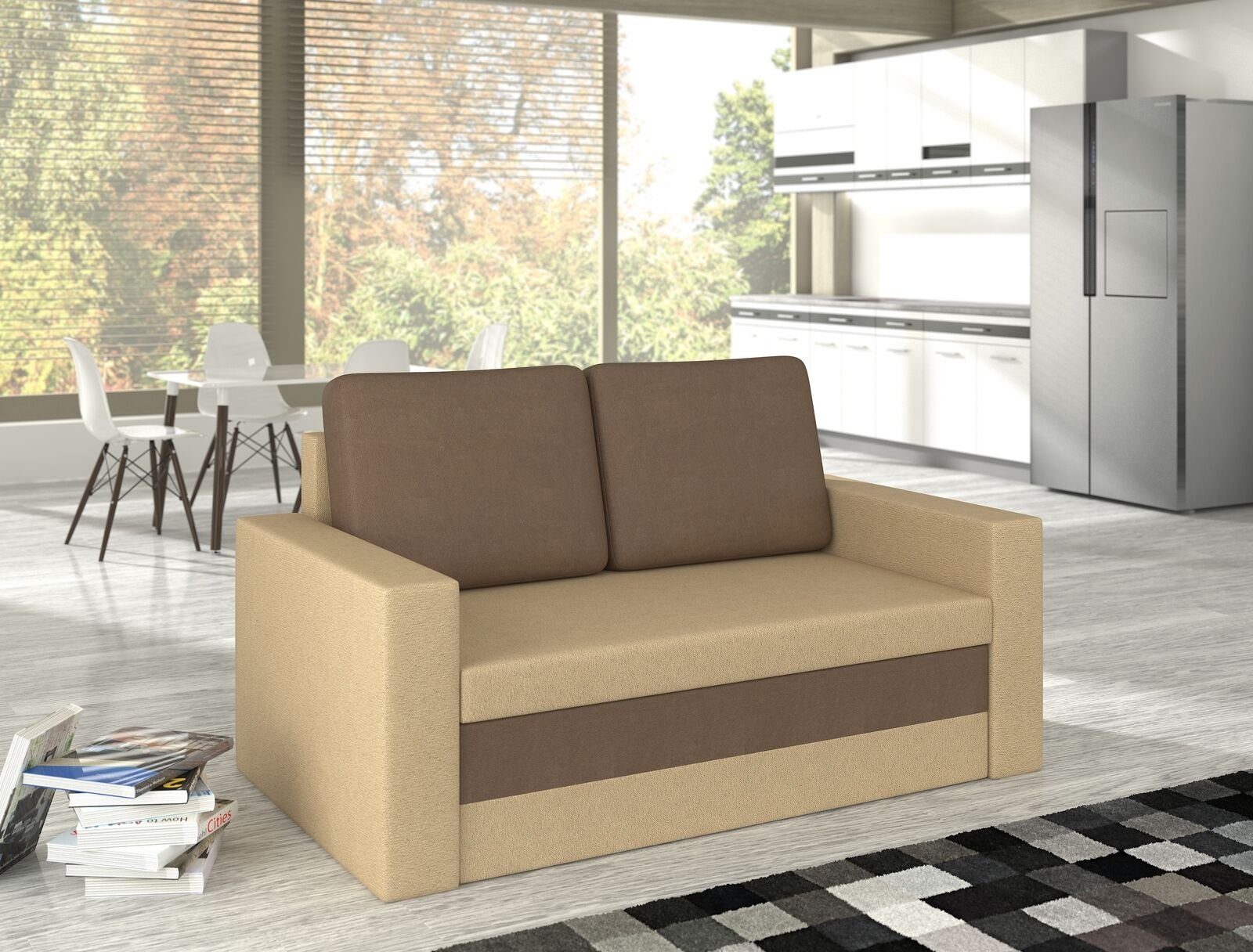 Sitzer Sofa, JVmoebel Couch Hellbraun Sofa Dunkelbraun Wave 3 / Schlafsofa Bettfunktion Design Polster