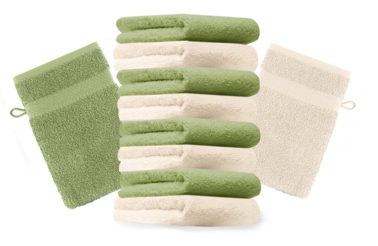 Betz Waschhandschuh 10 Stück Waschhandschuhe Premium 100% Baumwolle Waschlappen Set 16x21 cm Farbe beige und apfelgrün (10-tlg)