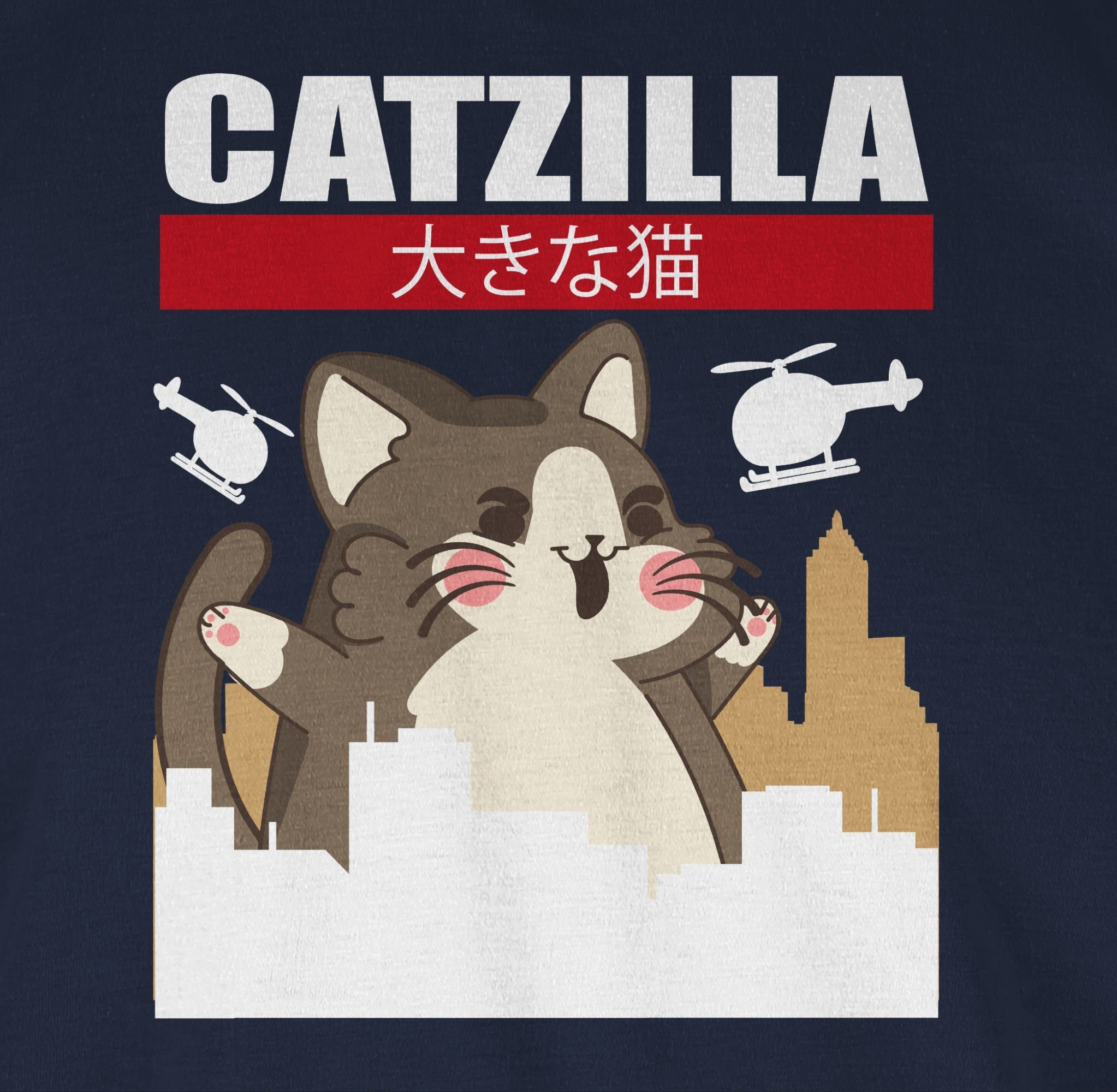 - Anime Shirtracer Geschenke Blau Cat 2 Catzilla Big T-Shirt Navy