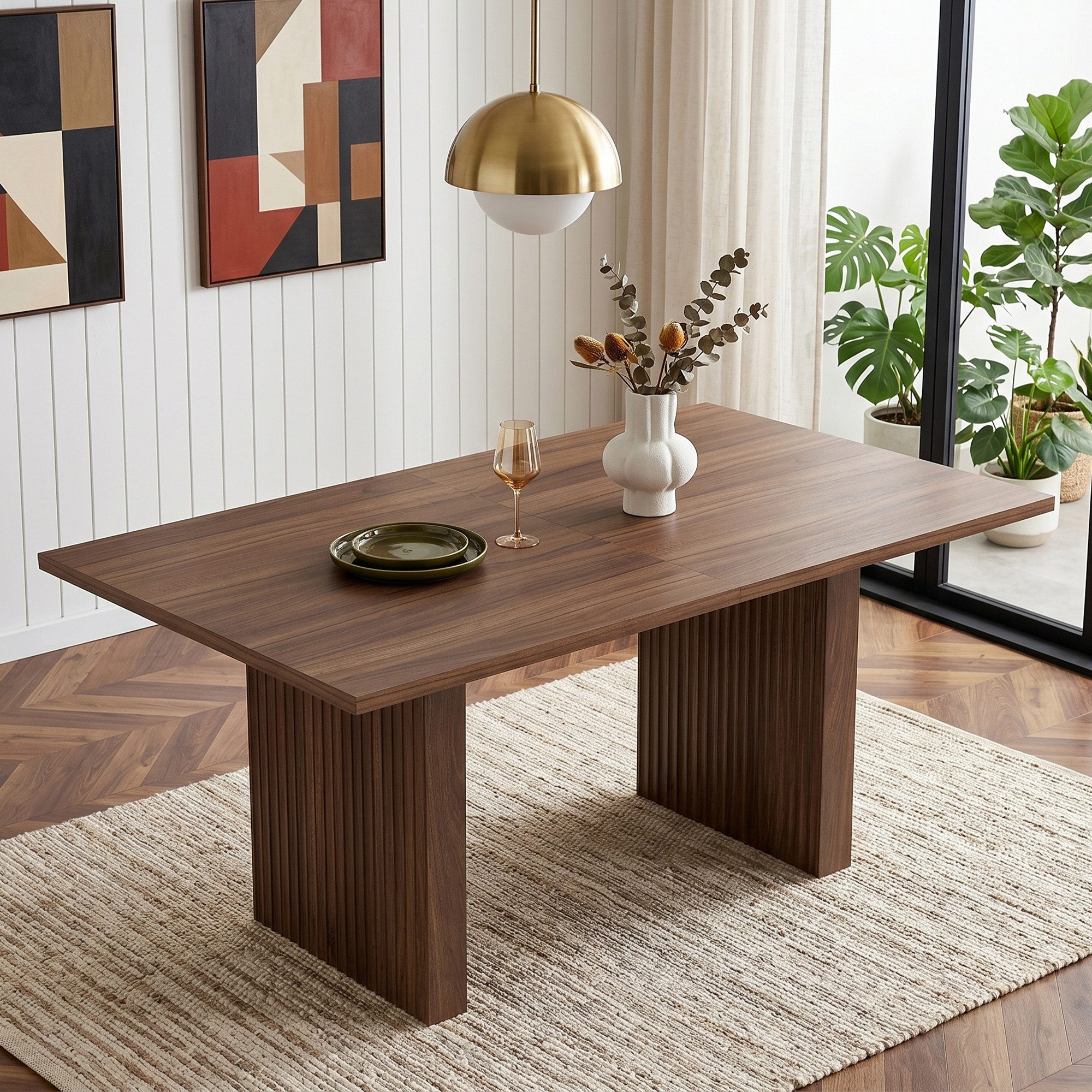 Flieks Esstisch (Länge 140-200/T90/H75 cm, 1-St., 1 Tisch), ausziehbarer Küchentisch rechteckiger Tisch Holzoptik, Nussbaumfarbe