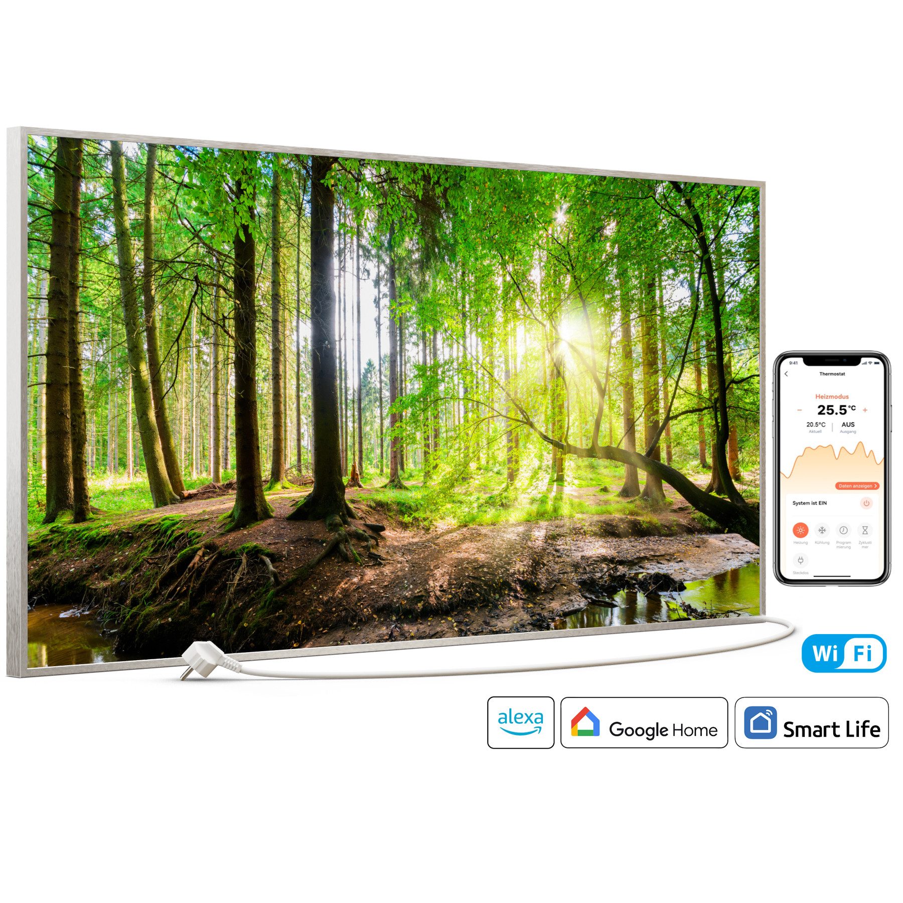 STEINFELD Heizsysteme Infrarotheizung Bild 750W, 120x60cm, Made in Germany, 7 Jahre Garantie, mit Thermostat, Silber