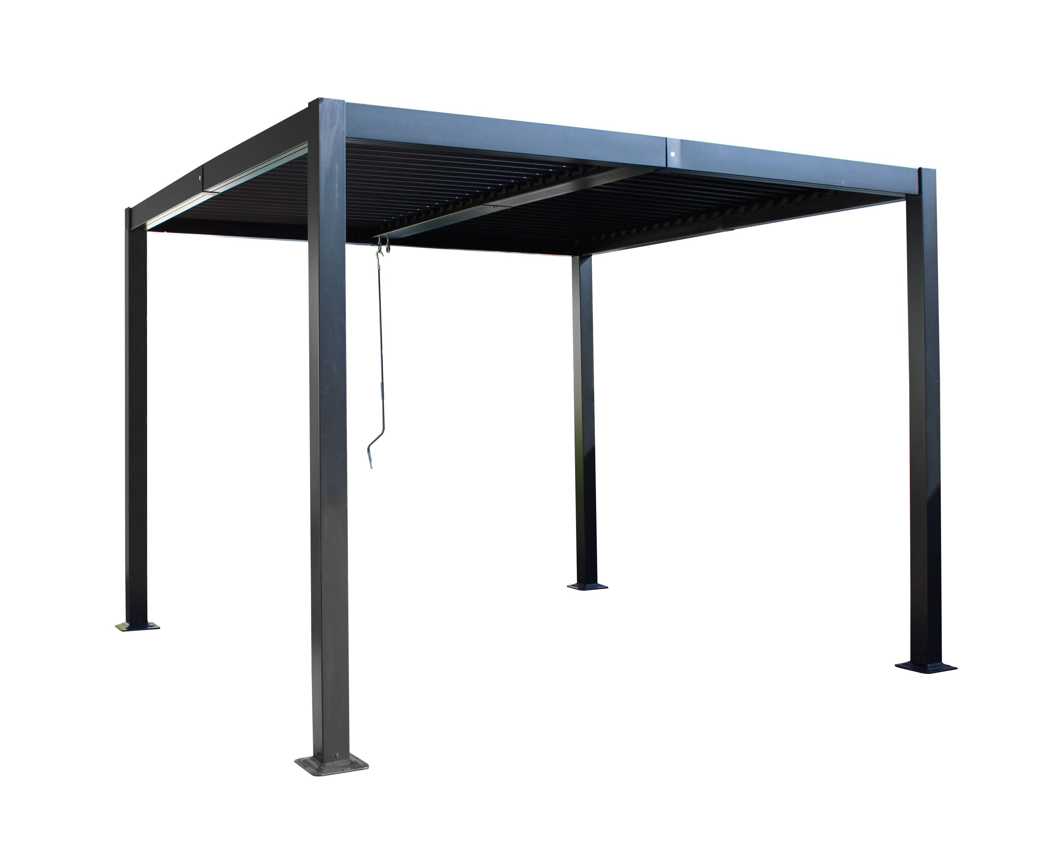 BBG Pavillon Aluminium Eisen Lamellendach mit stabilen 100x100mm Pfosten, (pulverbeschichtetem Rahmen und wetterfesten Eisen-Lamellen für langlebigen Sonnenschutz)