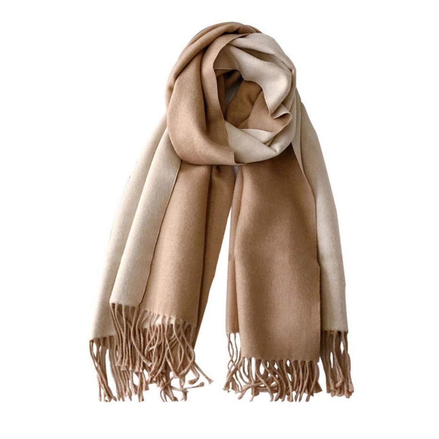 LuxusKollektion Kaschmirschal Kaschmir Schal Doppelseite Quasten Braun+Beige 200x70cm