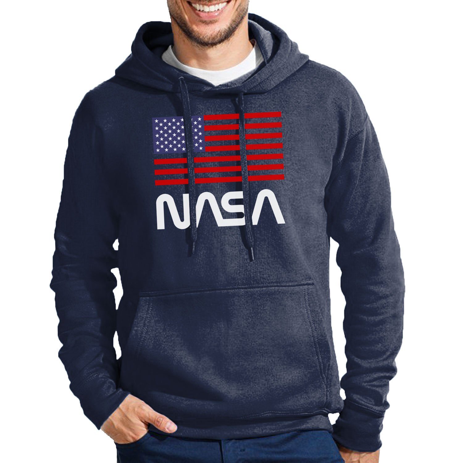 & Mit Navyblau Hoodie Kapuze NASA Brownie USA Rakete Herren Blondie Amerika Nasa