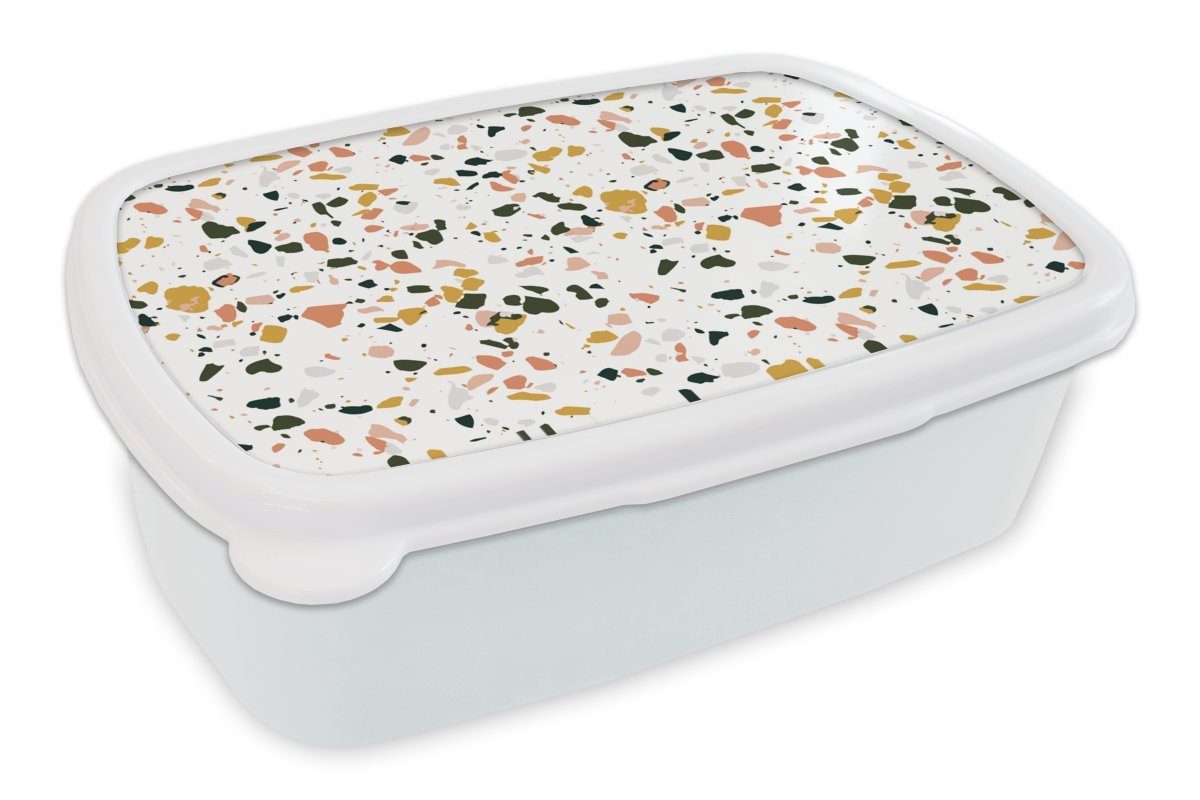 MuchoWow Lunchbox Grau - Rosa - Terrazzo, Kunststoff, (2-tlg), Brotbox für Kinder und Erwachsene, Brotdose, für Jungs und Mädchen weiß