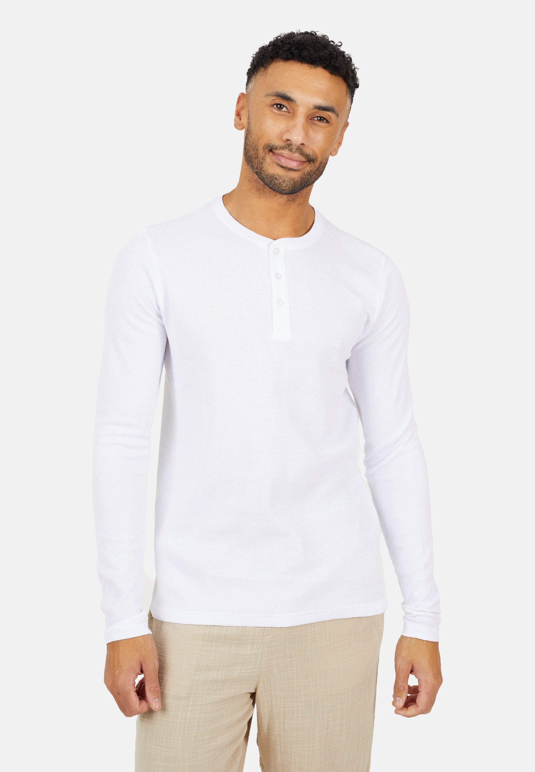 Brave Soul Blusentop Langarm-T-Shirt für Herren mit Grandad-Kragen