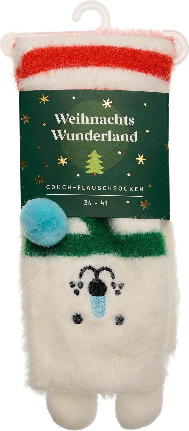 groh Verlag Wandkalender Weihnachtswunderland, Couch-Flauschsocken, Eisbär, Größe 36-41