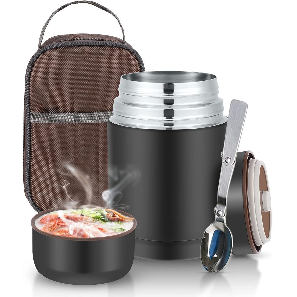 SURFOU Термоконтейнеры Термоконтейнеры Für Essen 800ML, Thermobecher Wärmebehälter, Thermobox, Edelstahl, (Lebensmittelechter Edelstahl Warmhaltebehälter Speisegefäß für Essen,BPA frei, PVC frei, 800ml, Thermoskanne Essen Auslaufsicher für Suppe, Brei, Müsli, für Kinder, Erwachsene To-Go Suppenbehälter, Thermobox für Mittagessen, 1-tlg., Mit Klapplöffel, Handtasche), Für warme und kalte Lebensmittel – hält Speisen 12 Stunden warm/kalt