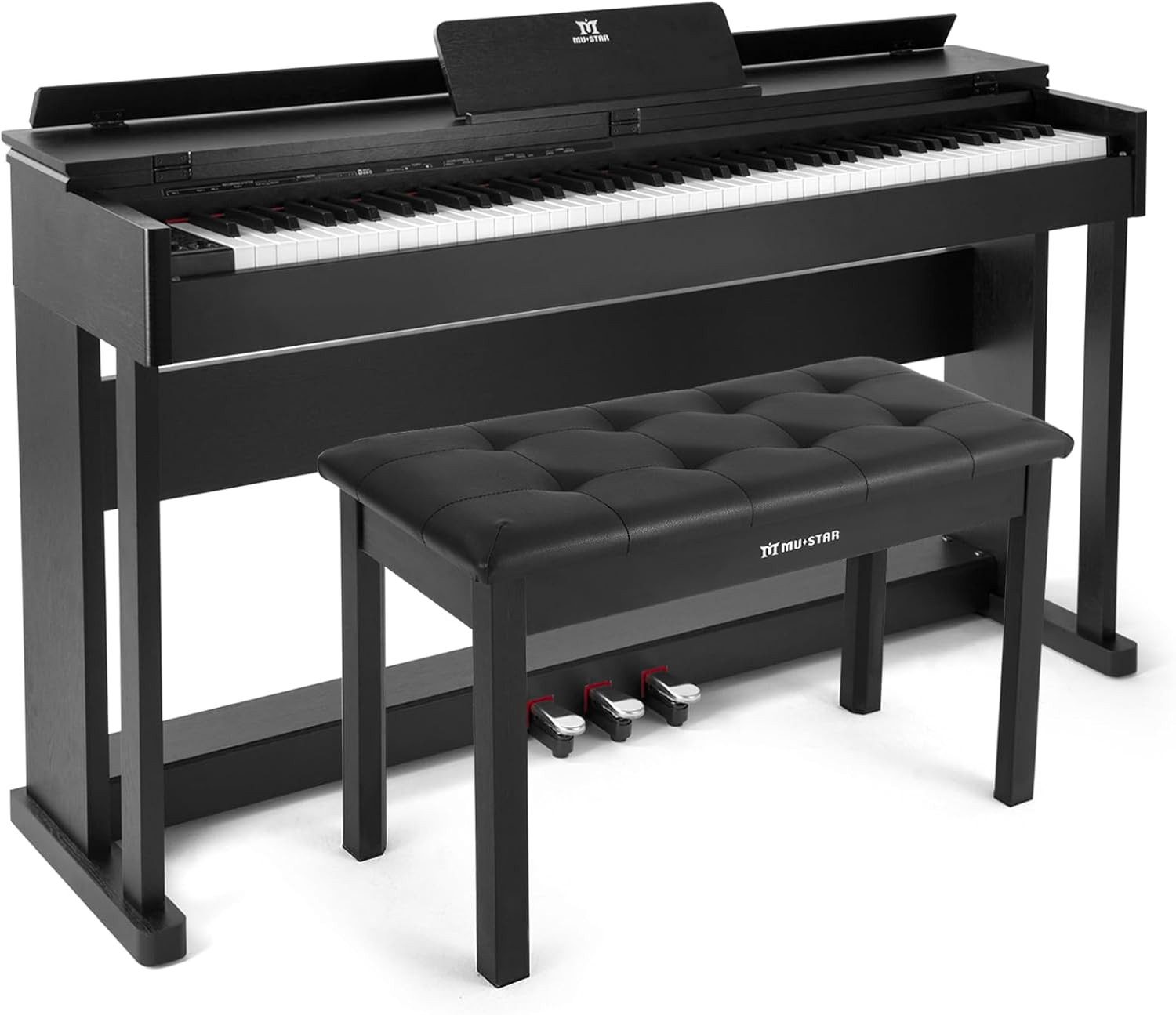 MUSTAR Digitalpiano Professionelles Digitalpiano 88 Tasten mit Hammermechanik, Klavierhocker, 3 Pedalen, USB/MIDI & Dualkontrollsystem